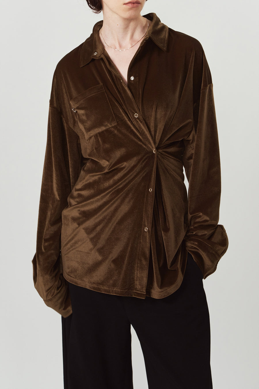 2way velour shirt/brown
