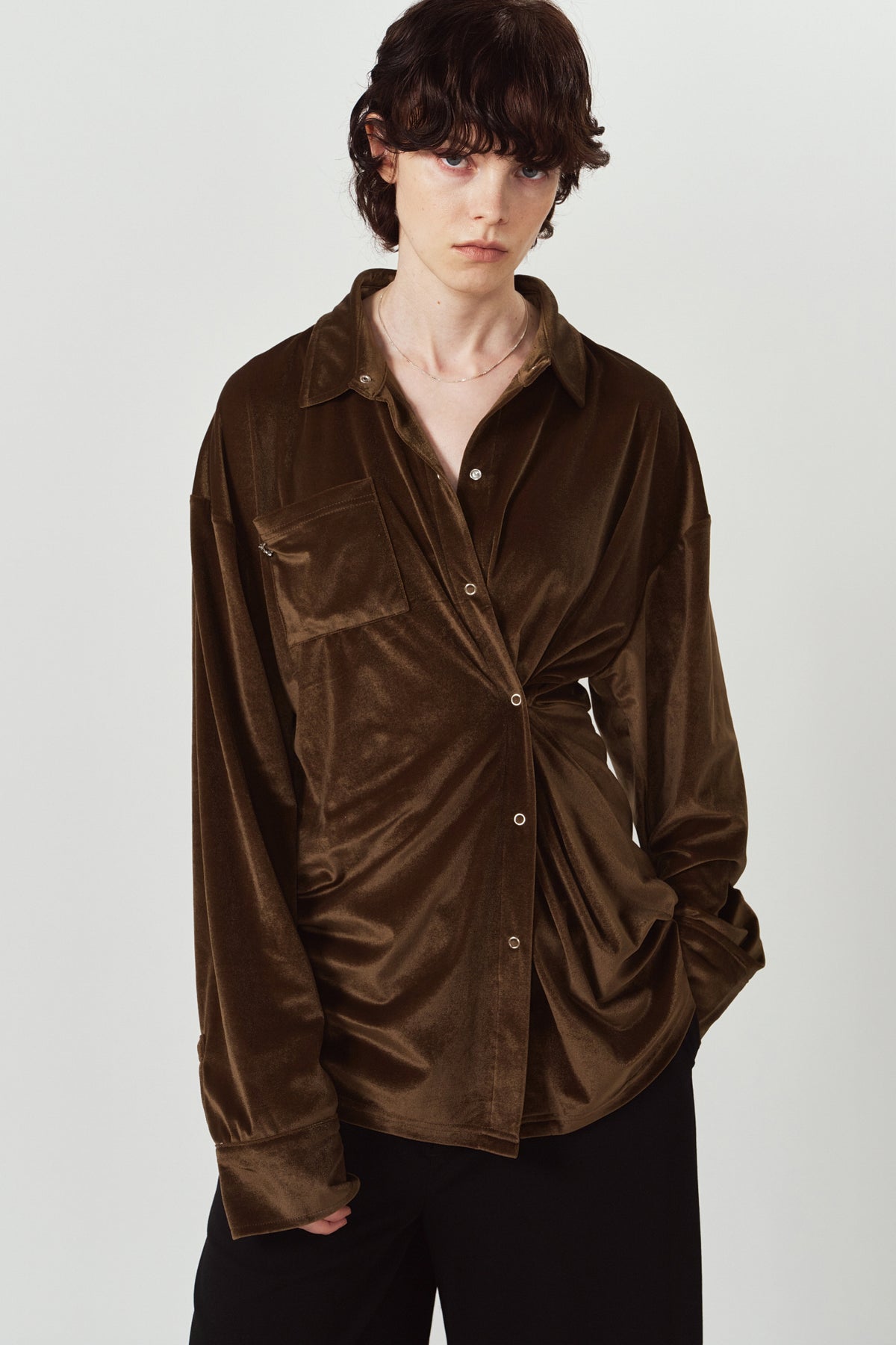 2way velour shirt/brown