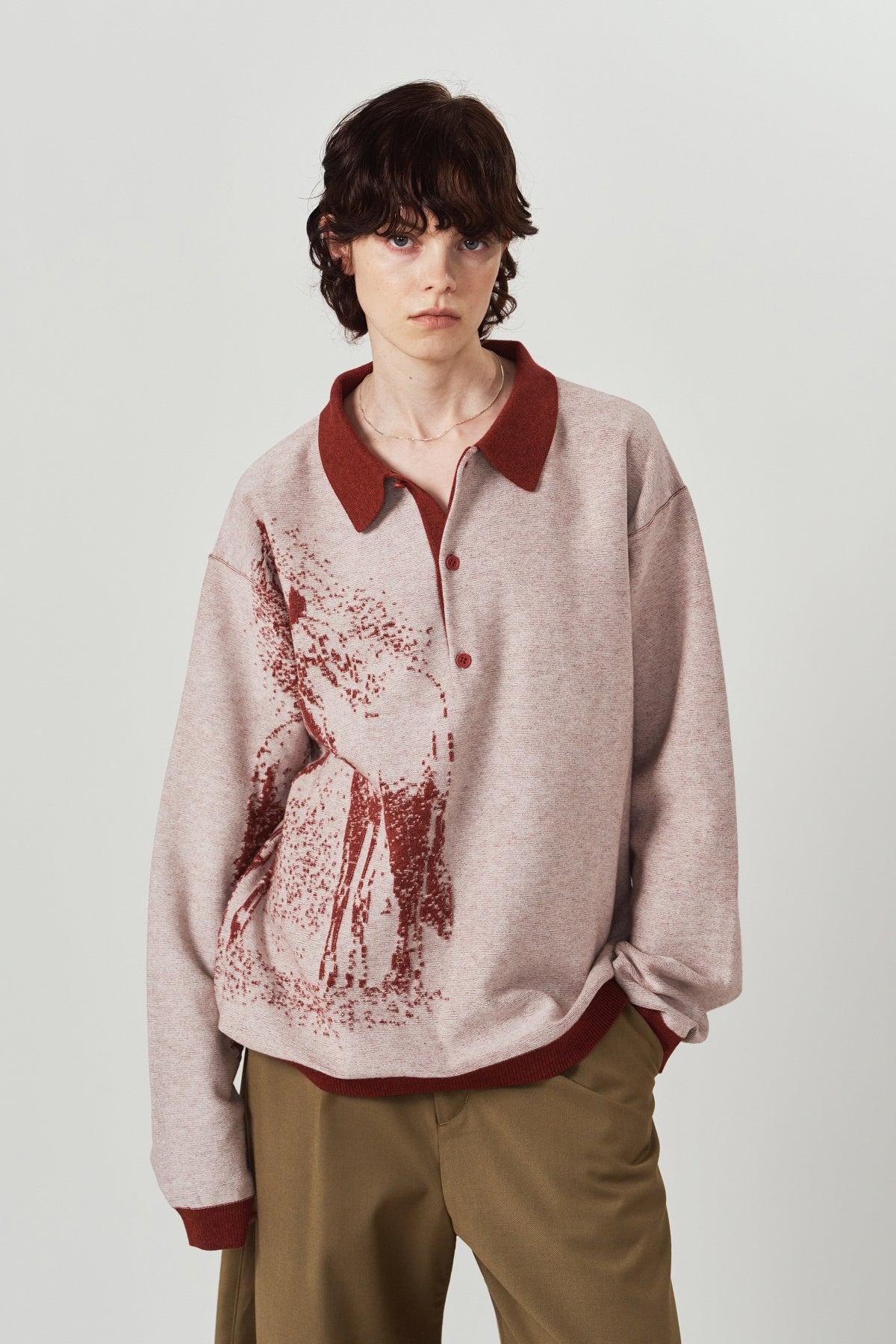 reversible jacquard polo knit(unisex)/red