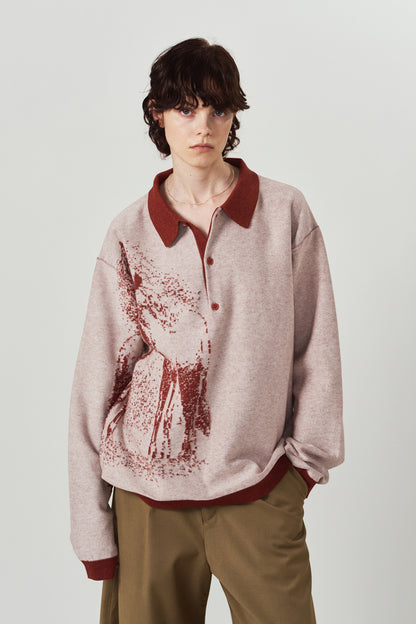reversible jacquard polo knit(unisex)/red