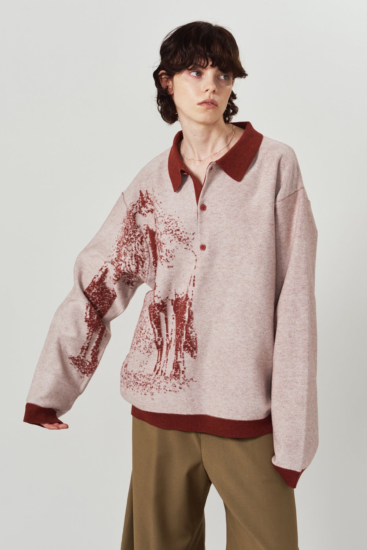 reversible jacquard polo knit(unisex)/red