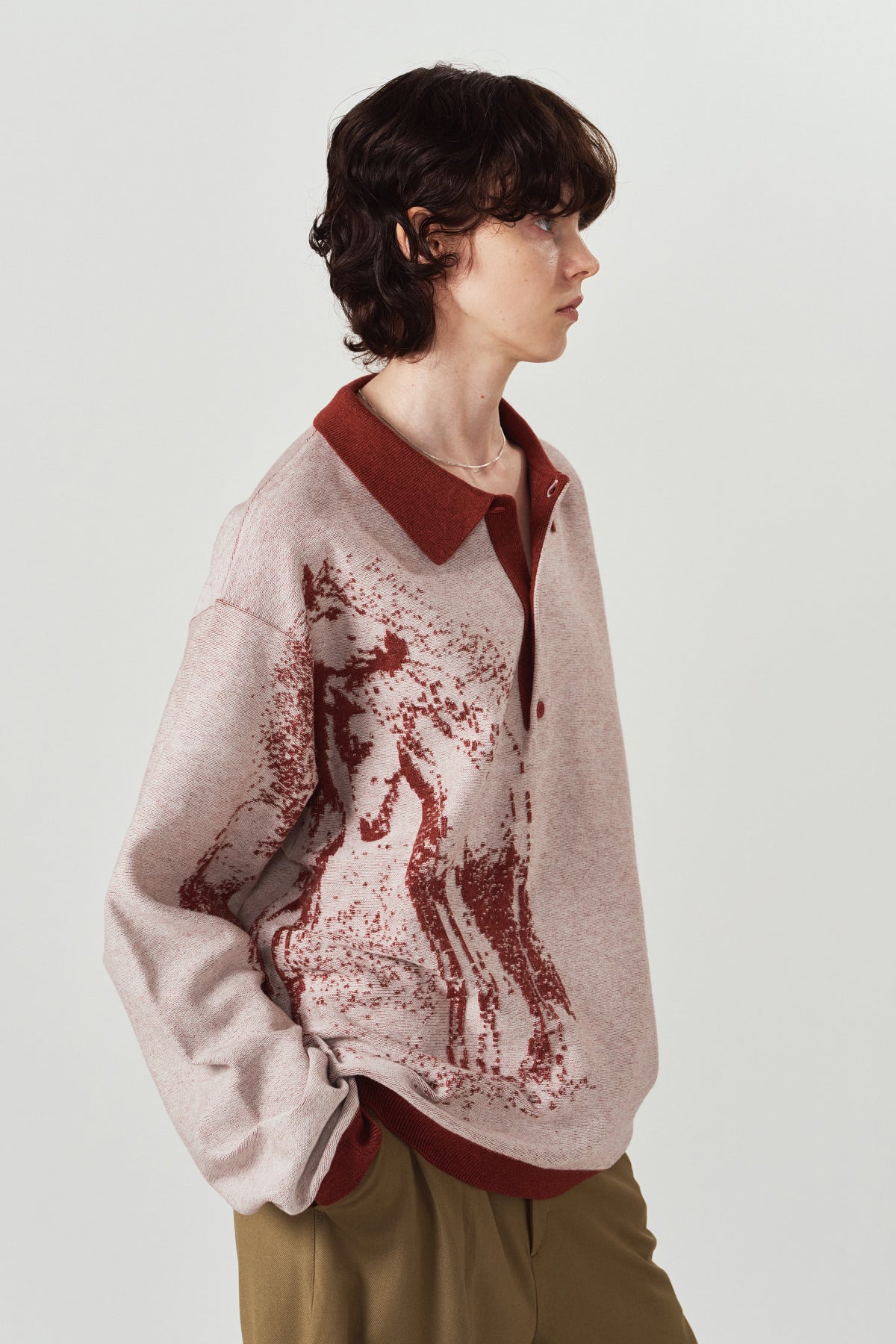 reversible jacquard polo knit(unisex)/red