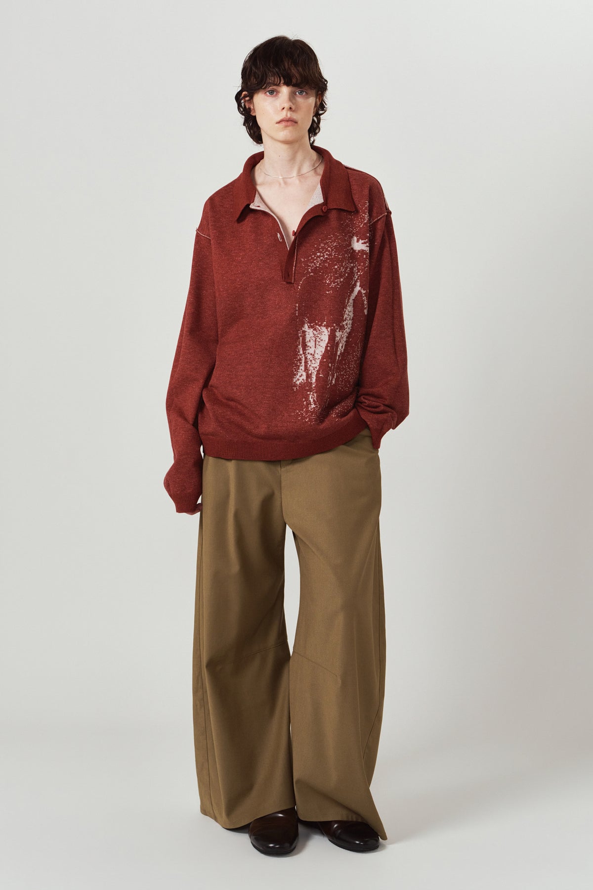 reversible jacquard polo knit(unisex)/red