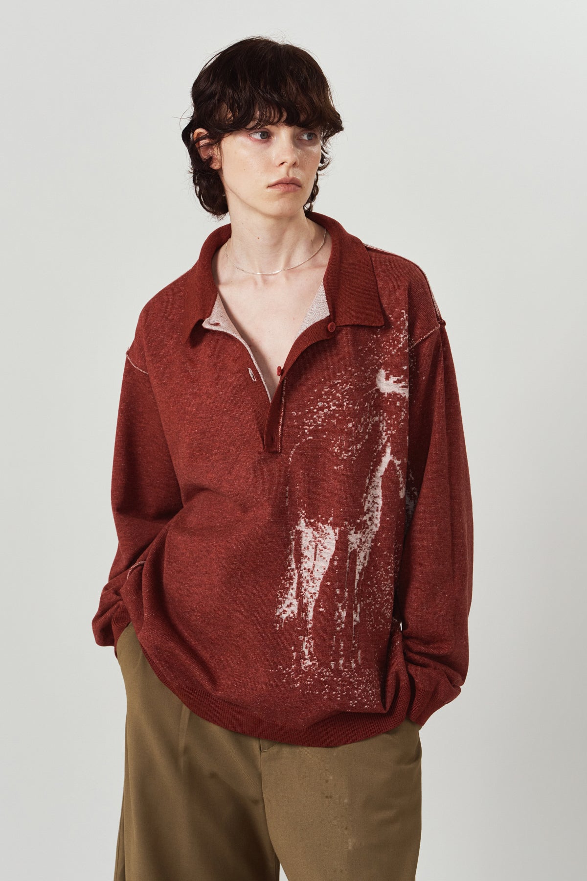 reversible jacquard polo knit(unisex)/red