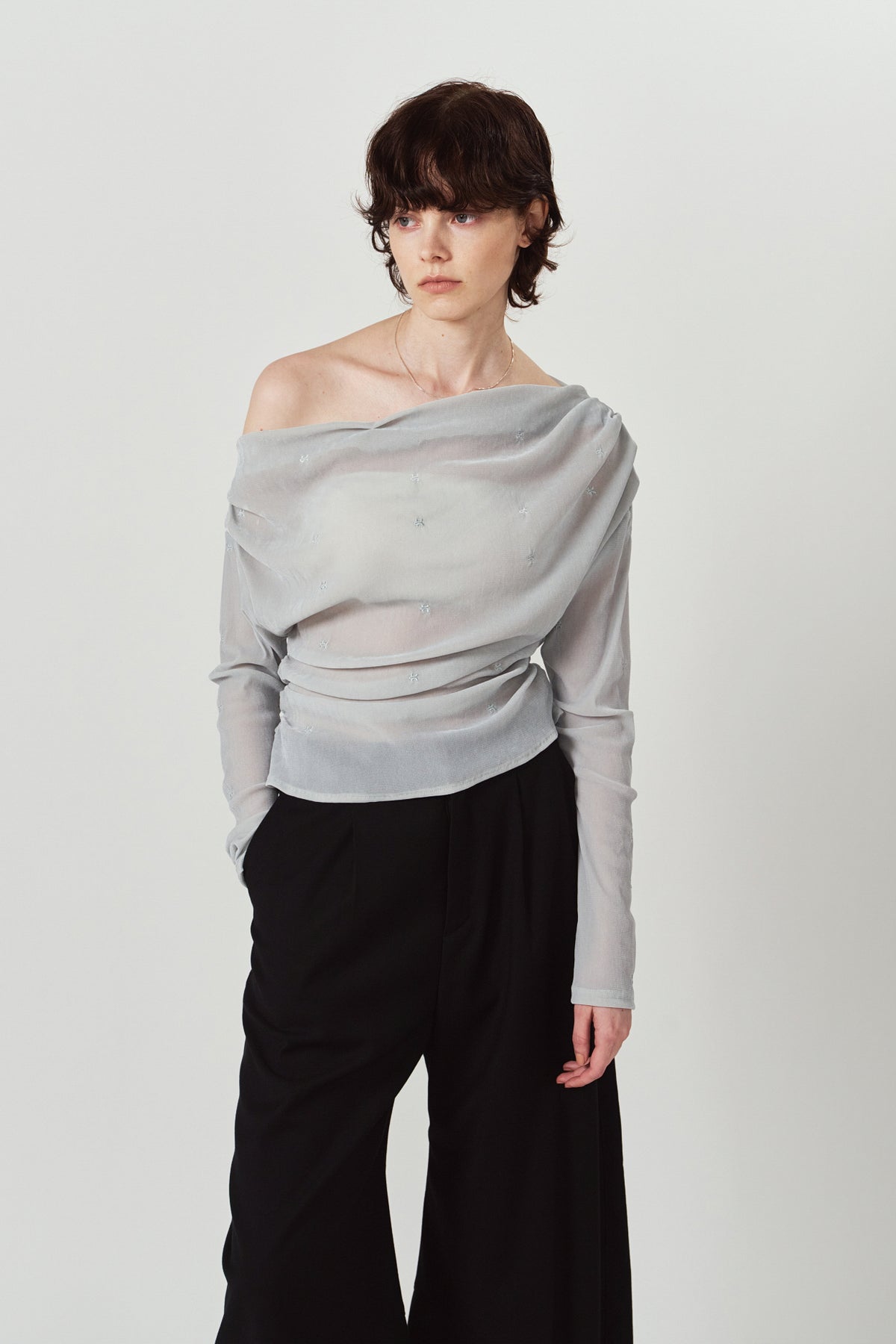 off shoulder velour top/blue