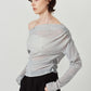 off shoulder velour top/blue