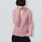 rib hoodie boucle knit/pink