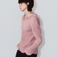 rib hoodie boucle knit/pink