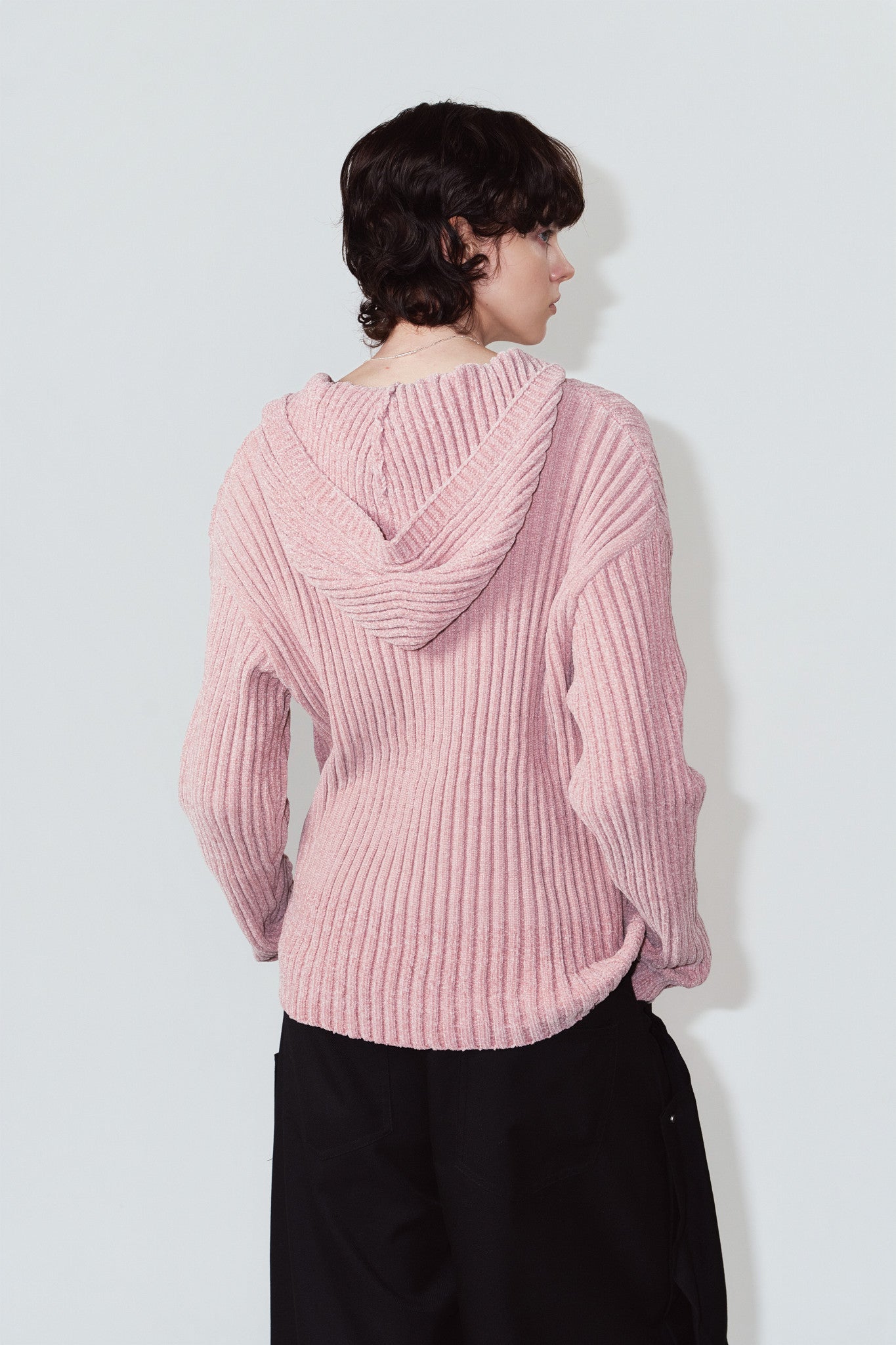 rib hoodie boucle knit/pink