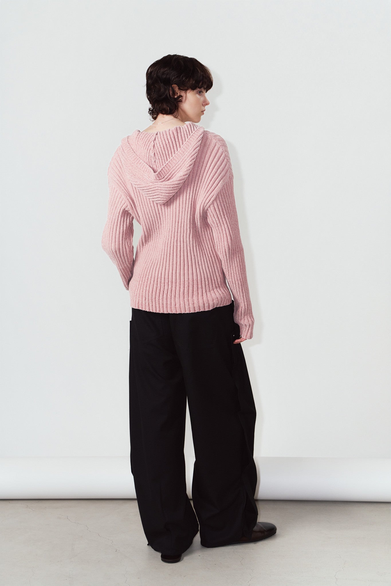 rib hoodie boucle knit/pink