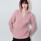 rib hoodie boucle knit/pink