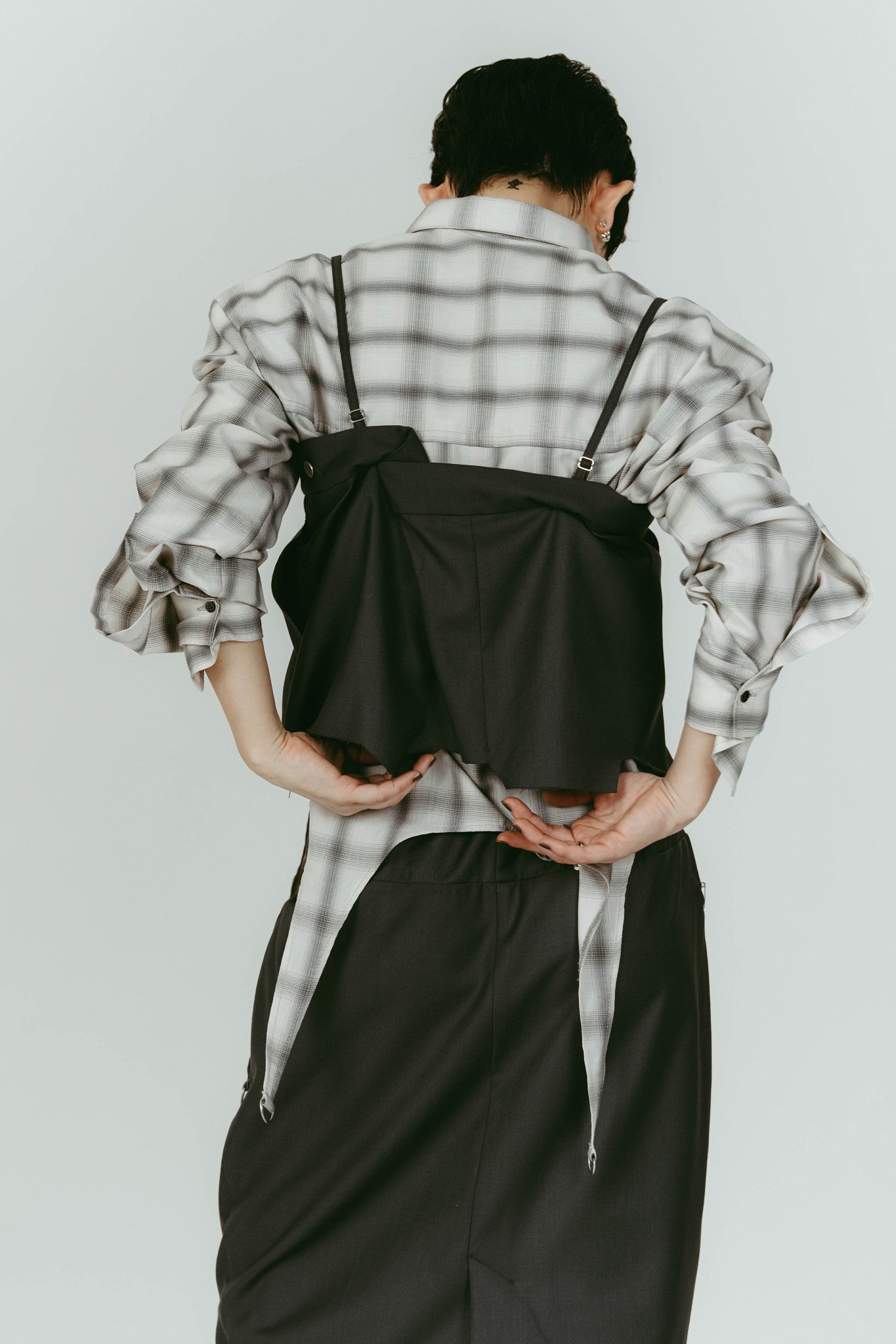 cut layered mid length skirt/gray