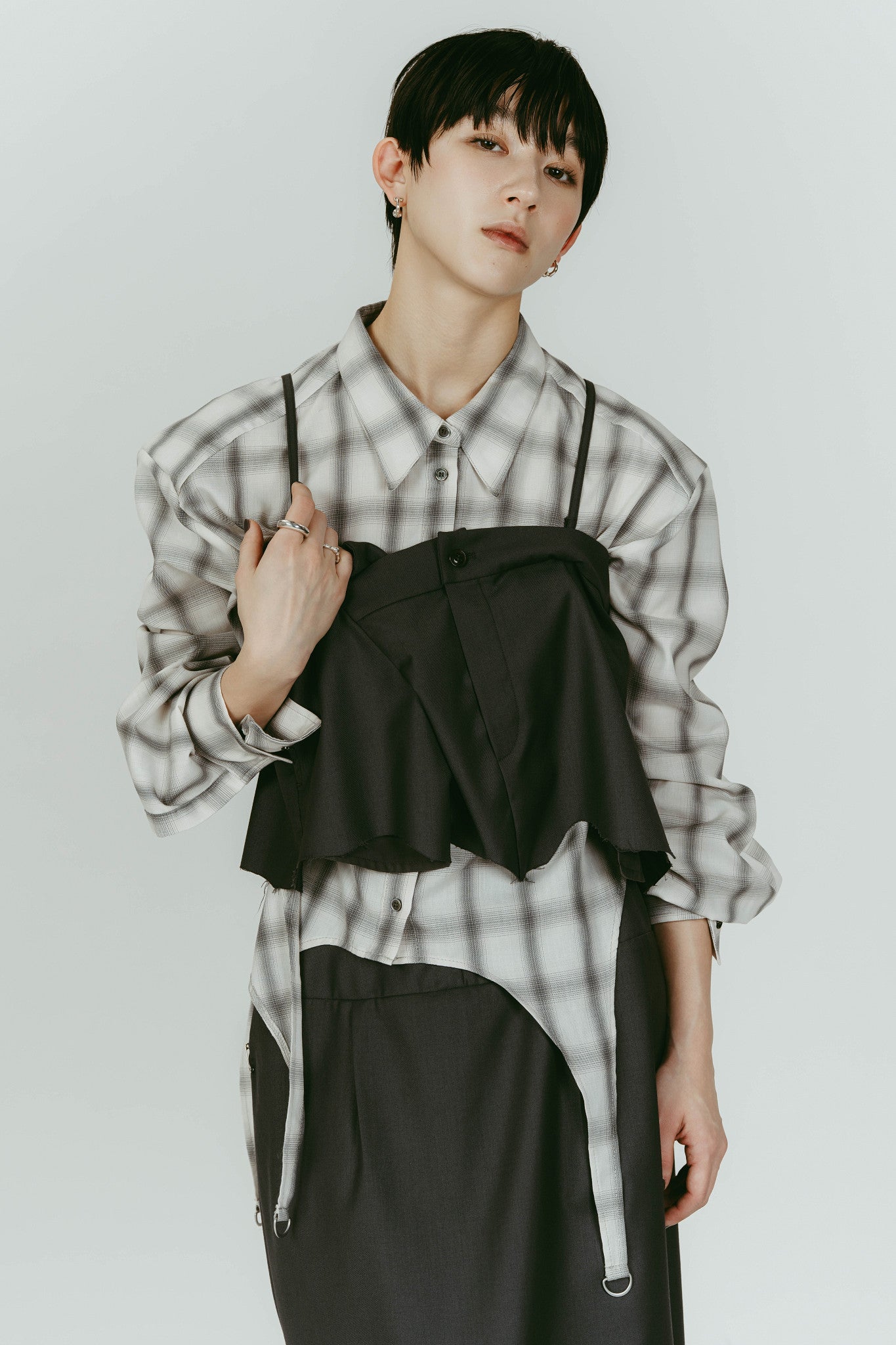 cut layered mid length skirt/gray