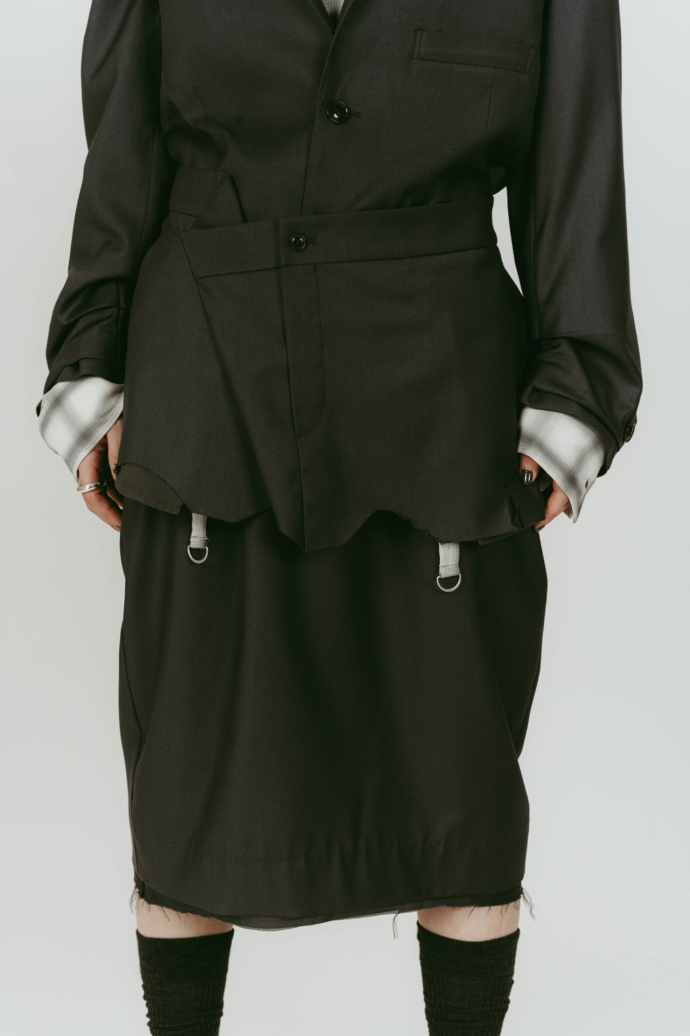 cut layered mid length skirt/gray