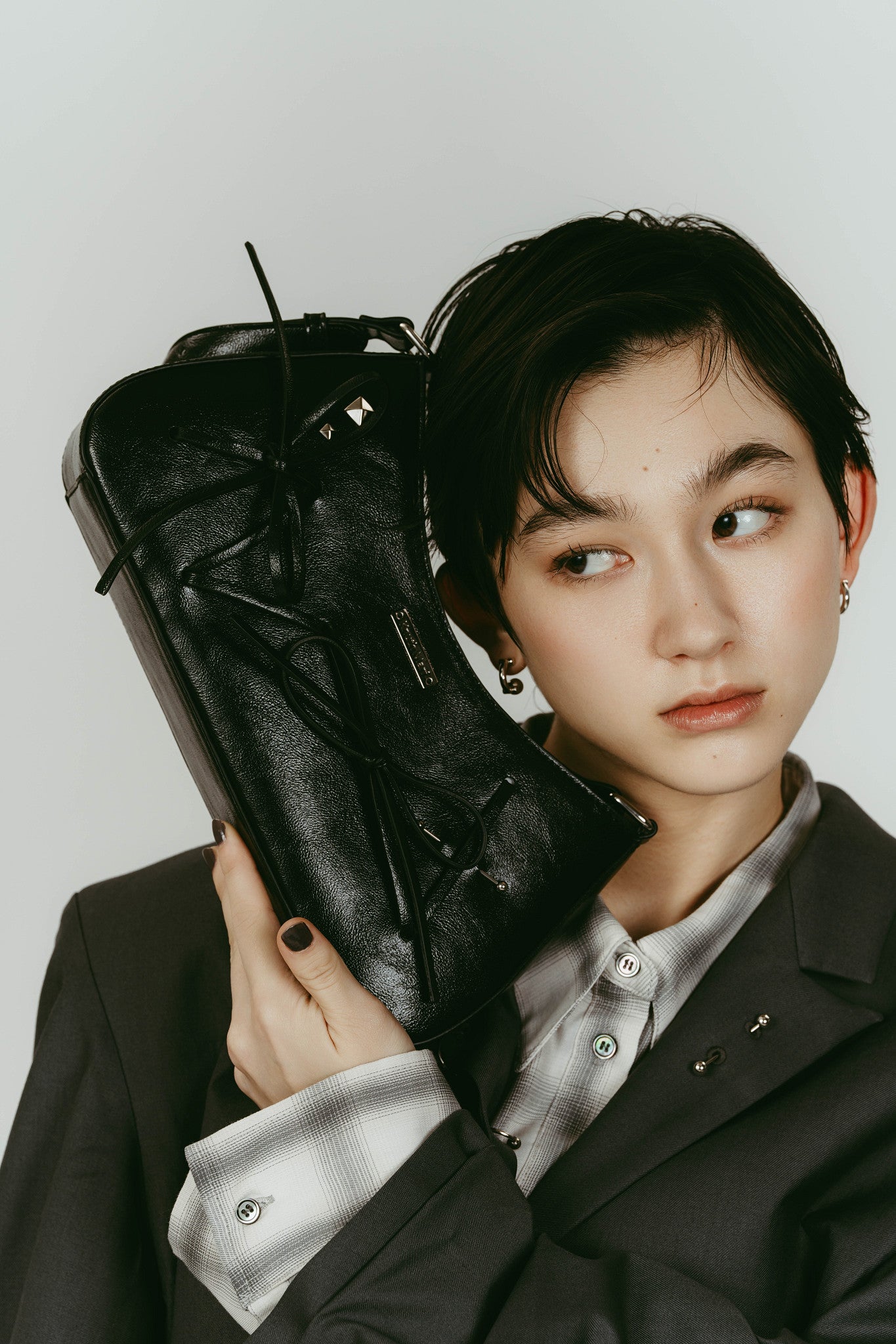 ribbon accent bag/black