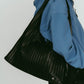leather pleats bag/black
