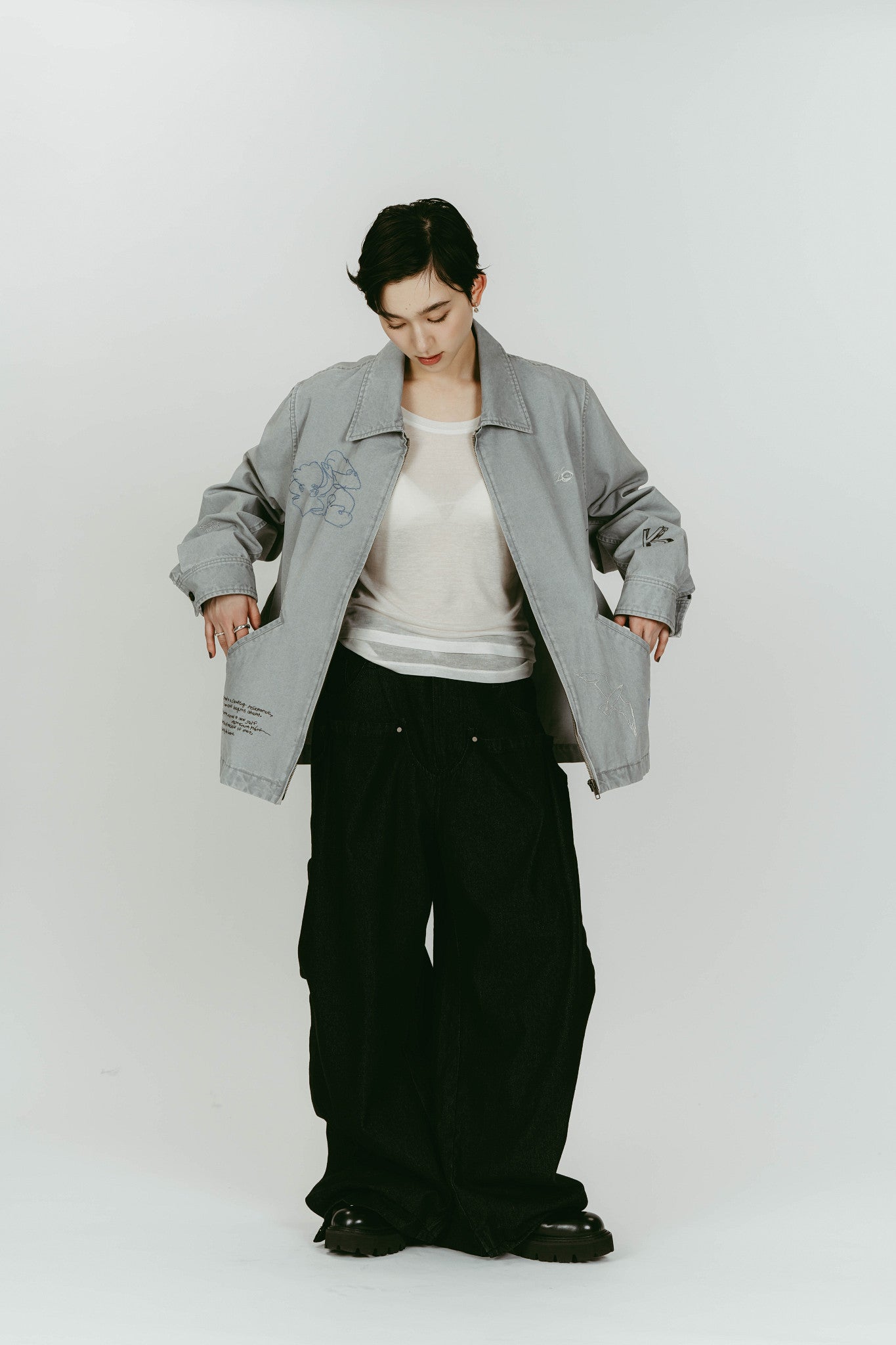 embroidered jacket(unisex)/blue