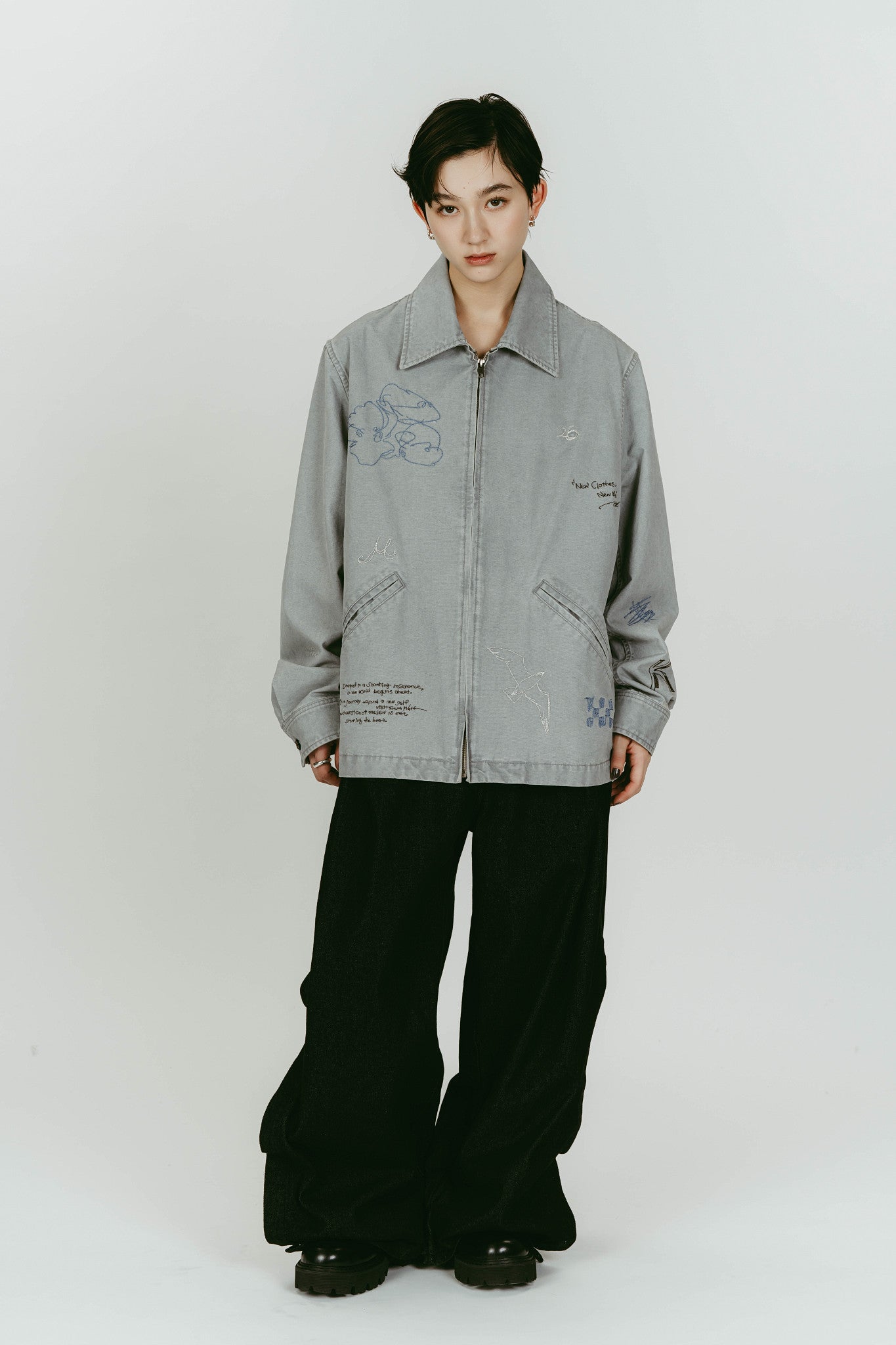 embroidered jacket(unisex)/blue