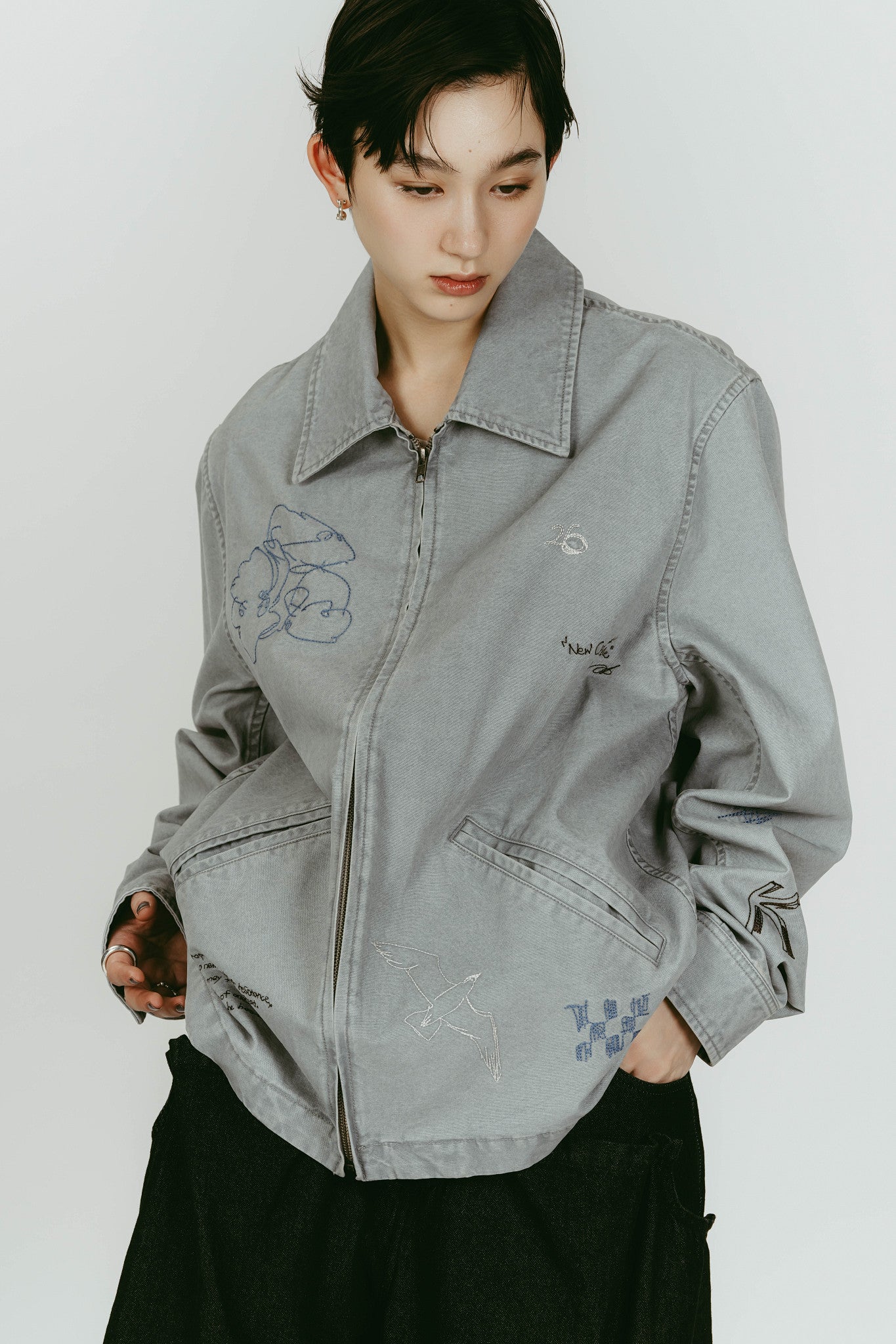embroidered jacket(unisex)/blue