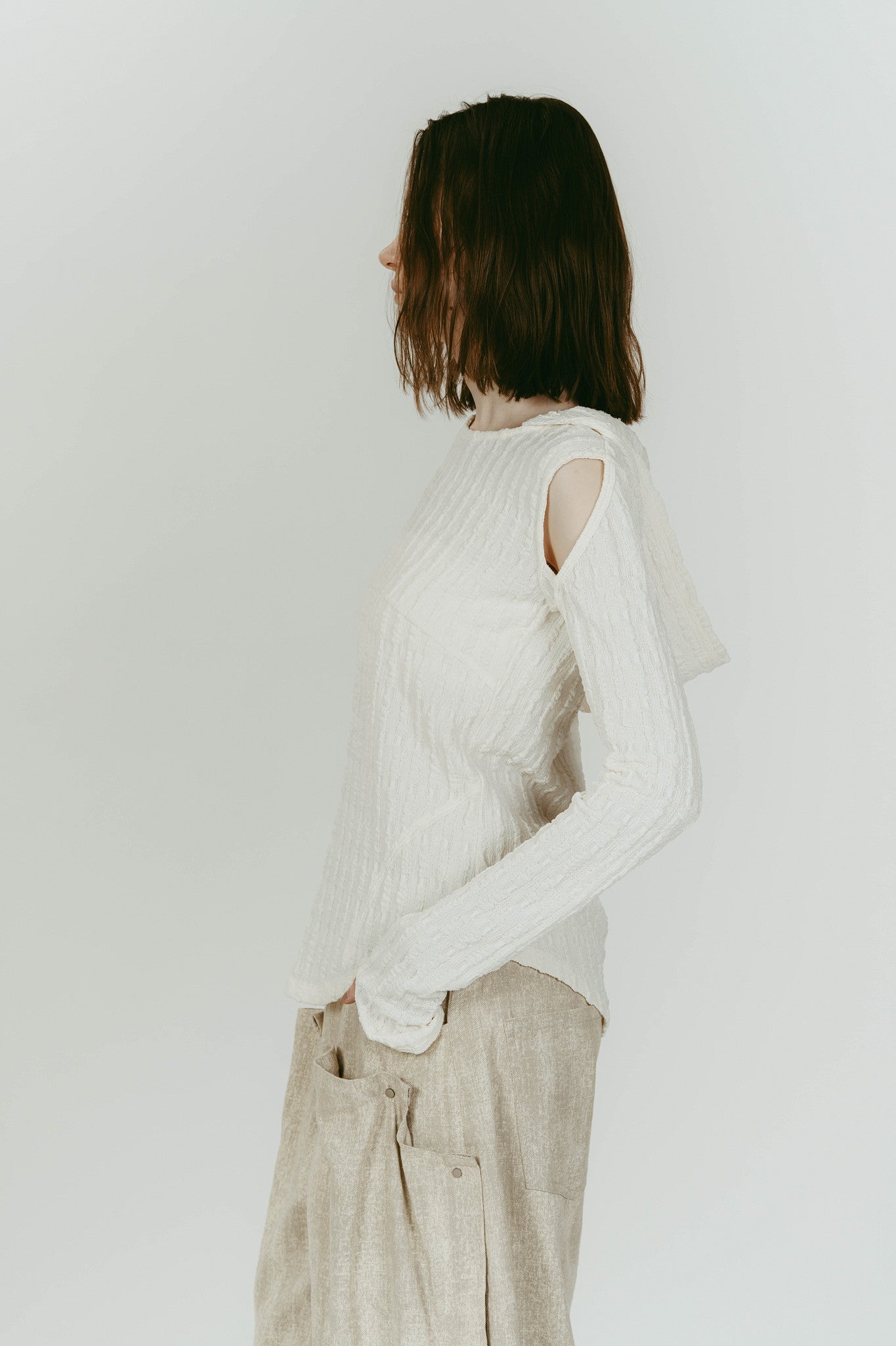 hooded jacquard top/white