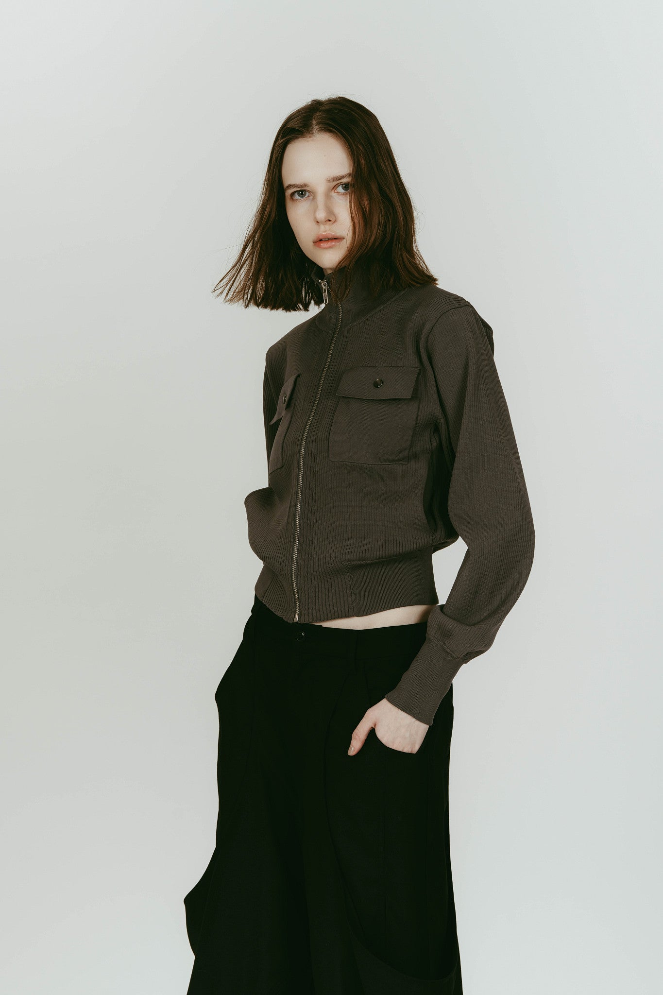 pocket zip up knit/gray