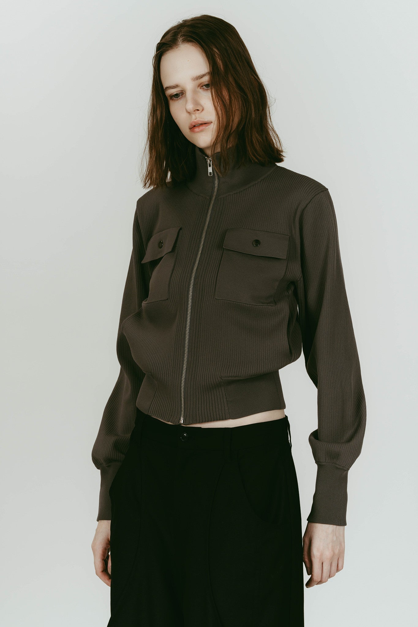 pocket zip up knit/gray