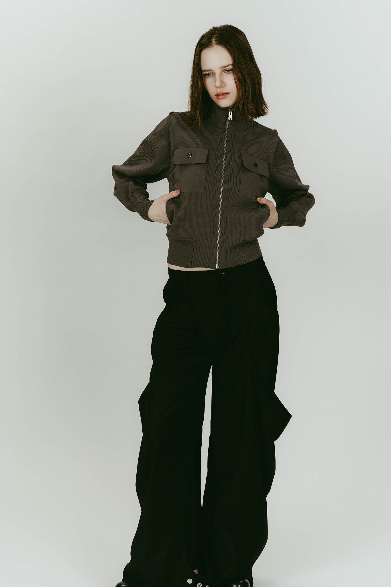 pocket zip up knit/gray