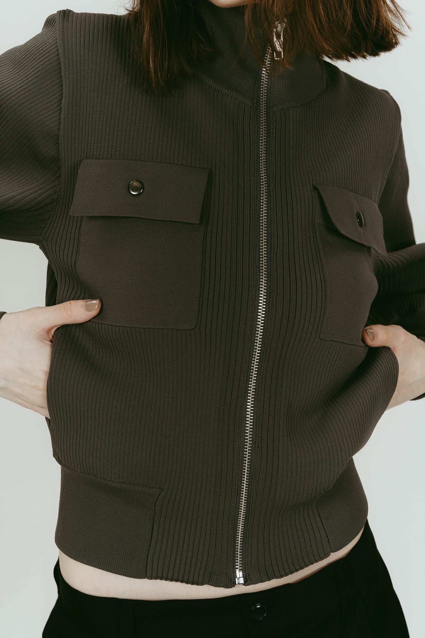 pocket zip up knit/gray