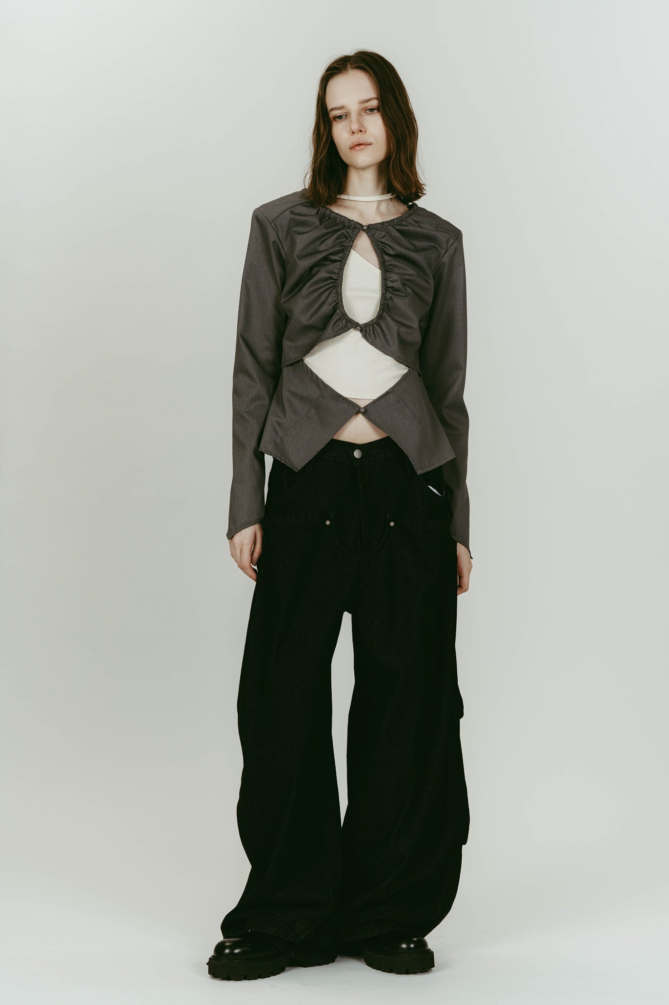 unique feminine blouse/gray