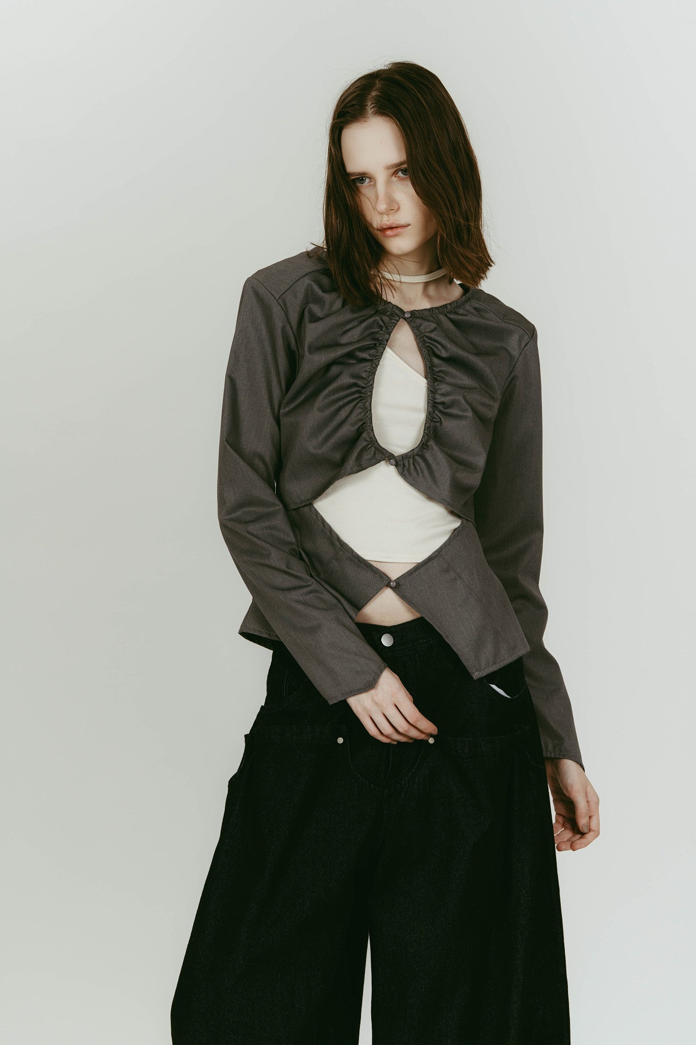 unique feminine blouse/gray