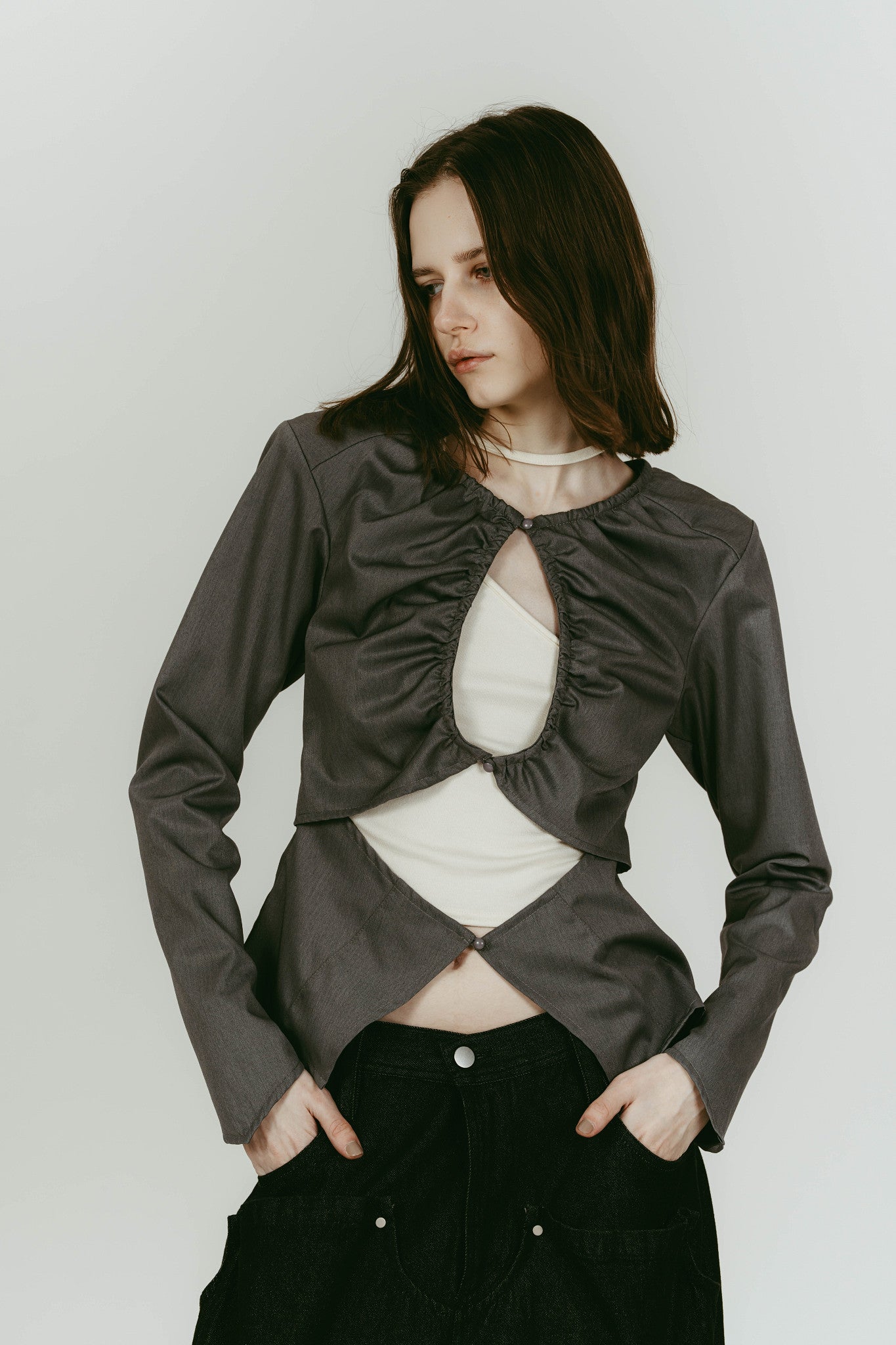 unique feminine blouse/gray