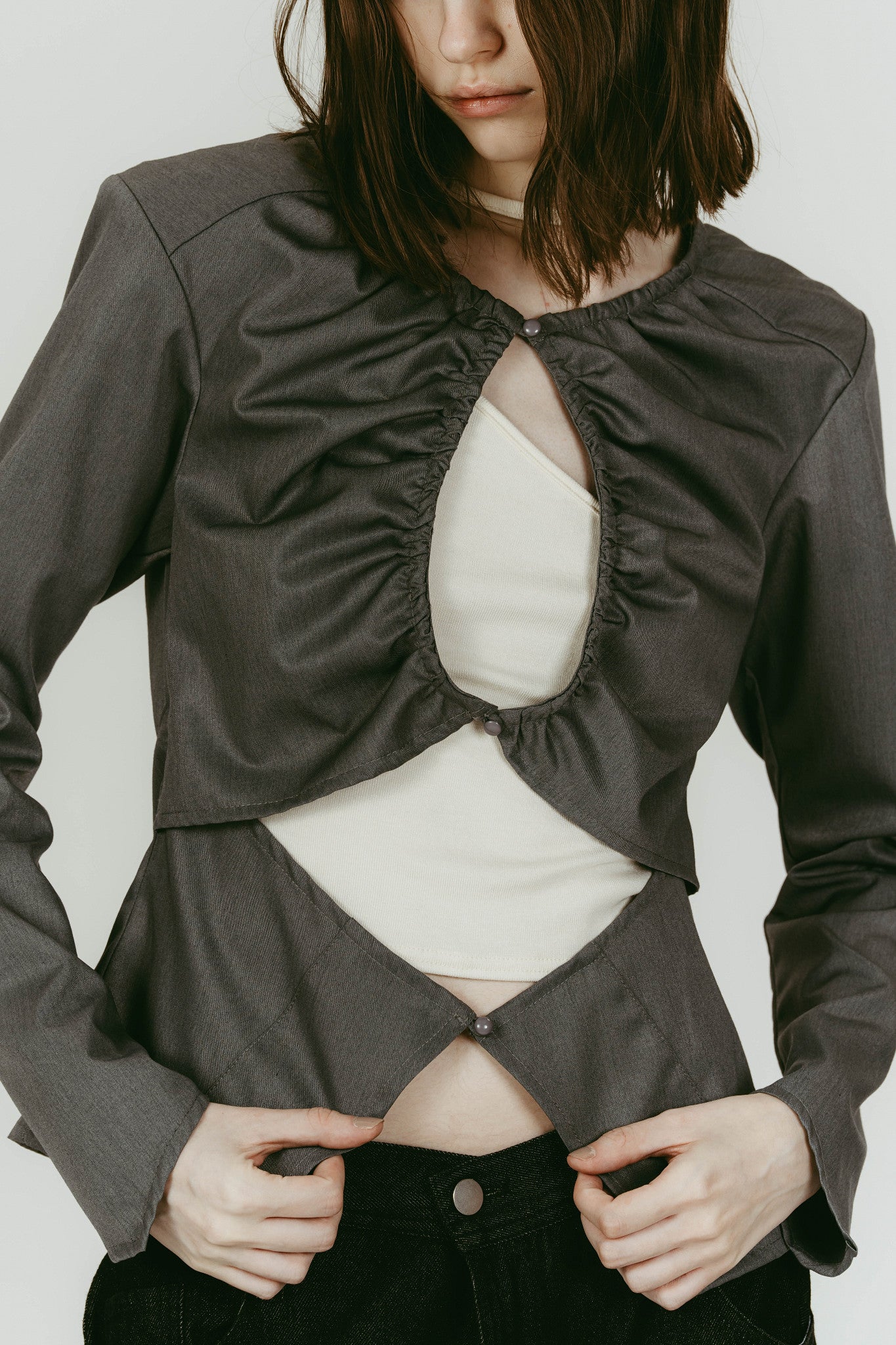 unique feminine blouse/gray