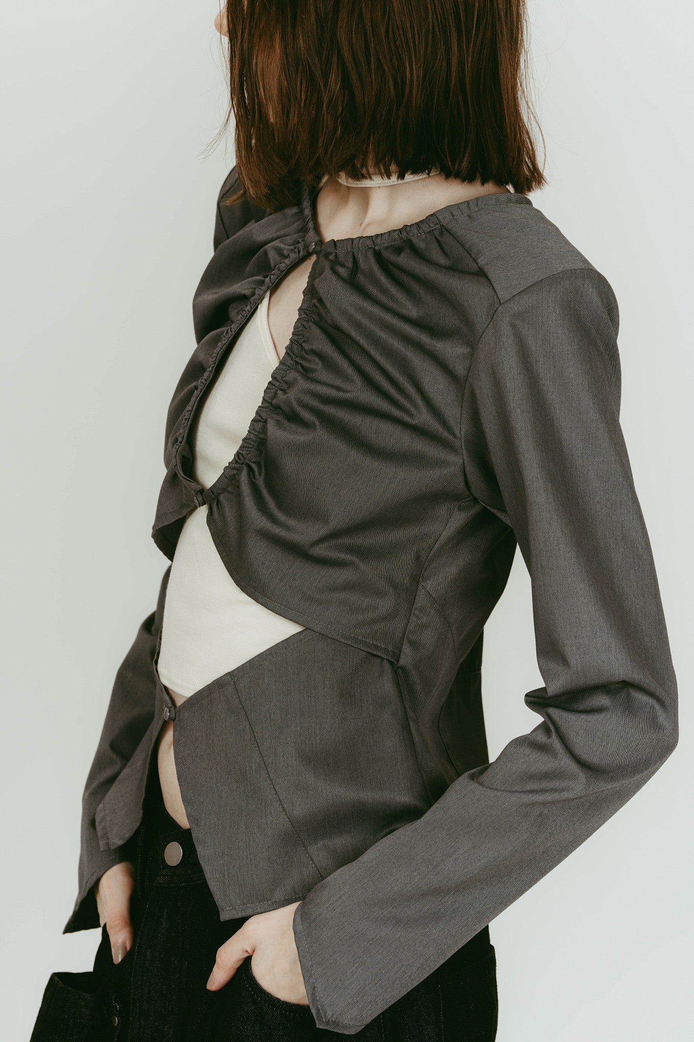 unique feminine blouse/gray