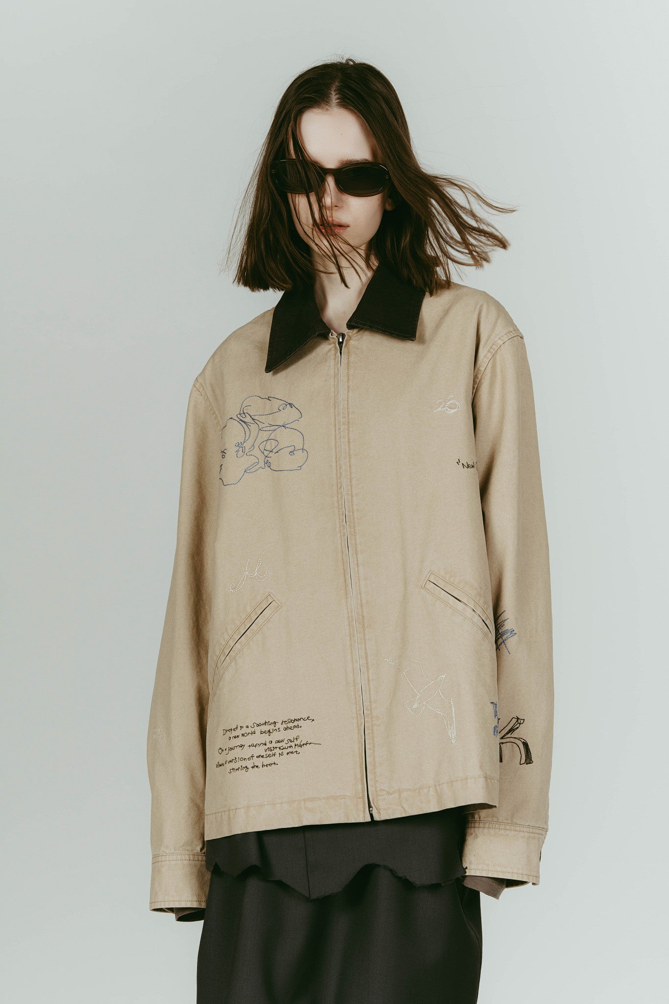 embroidered jacket(unisex)/beige