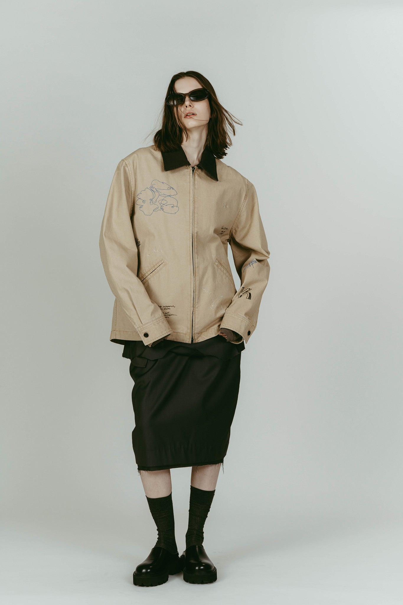 embroidered jacket(unisex)/beige