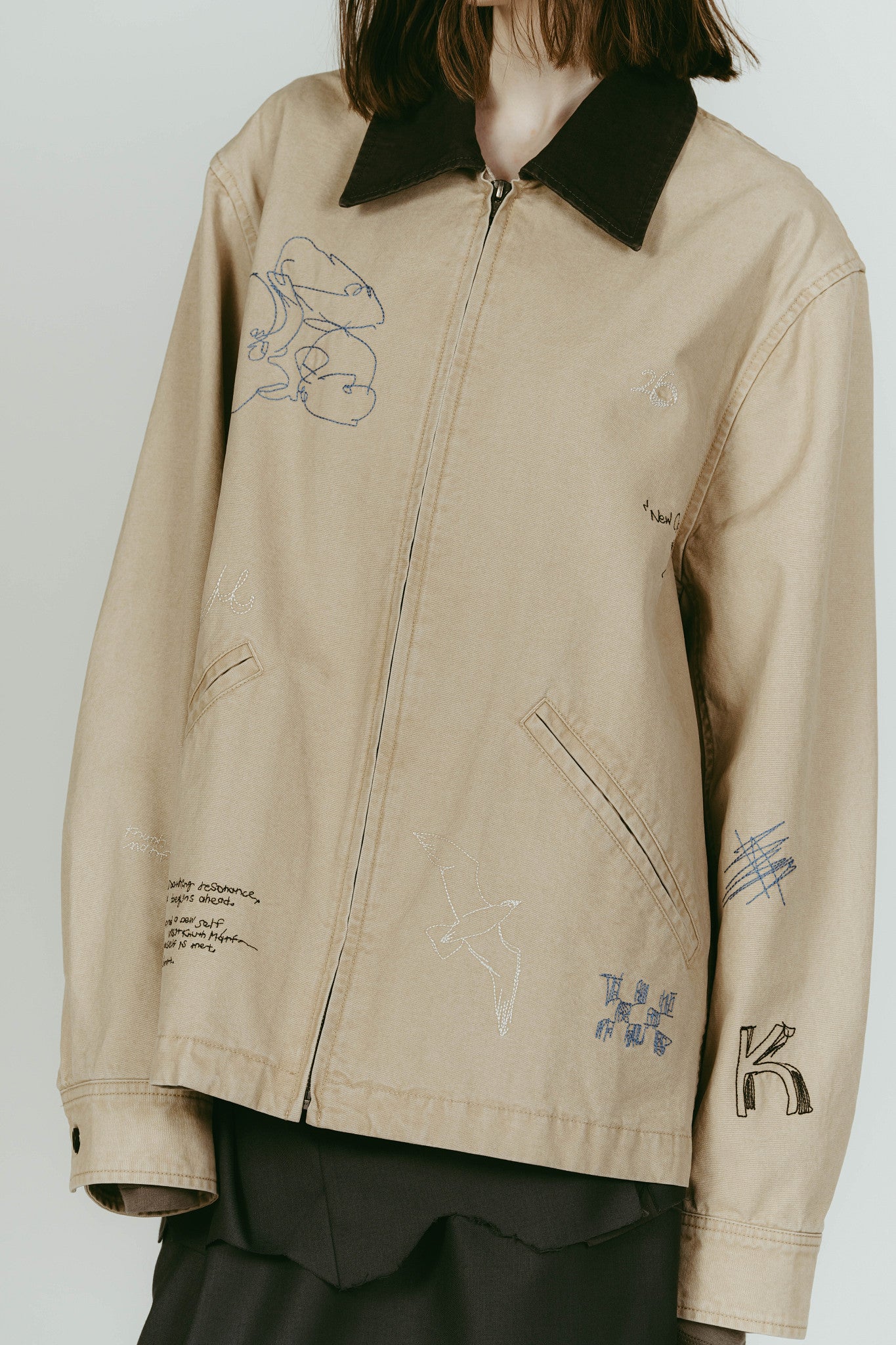 embroidered jacket(unisex)/beige