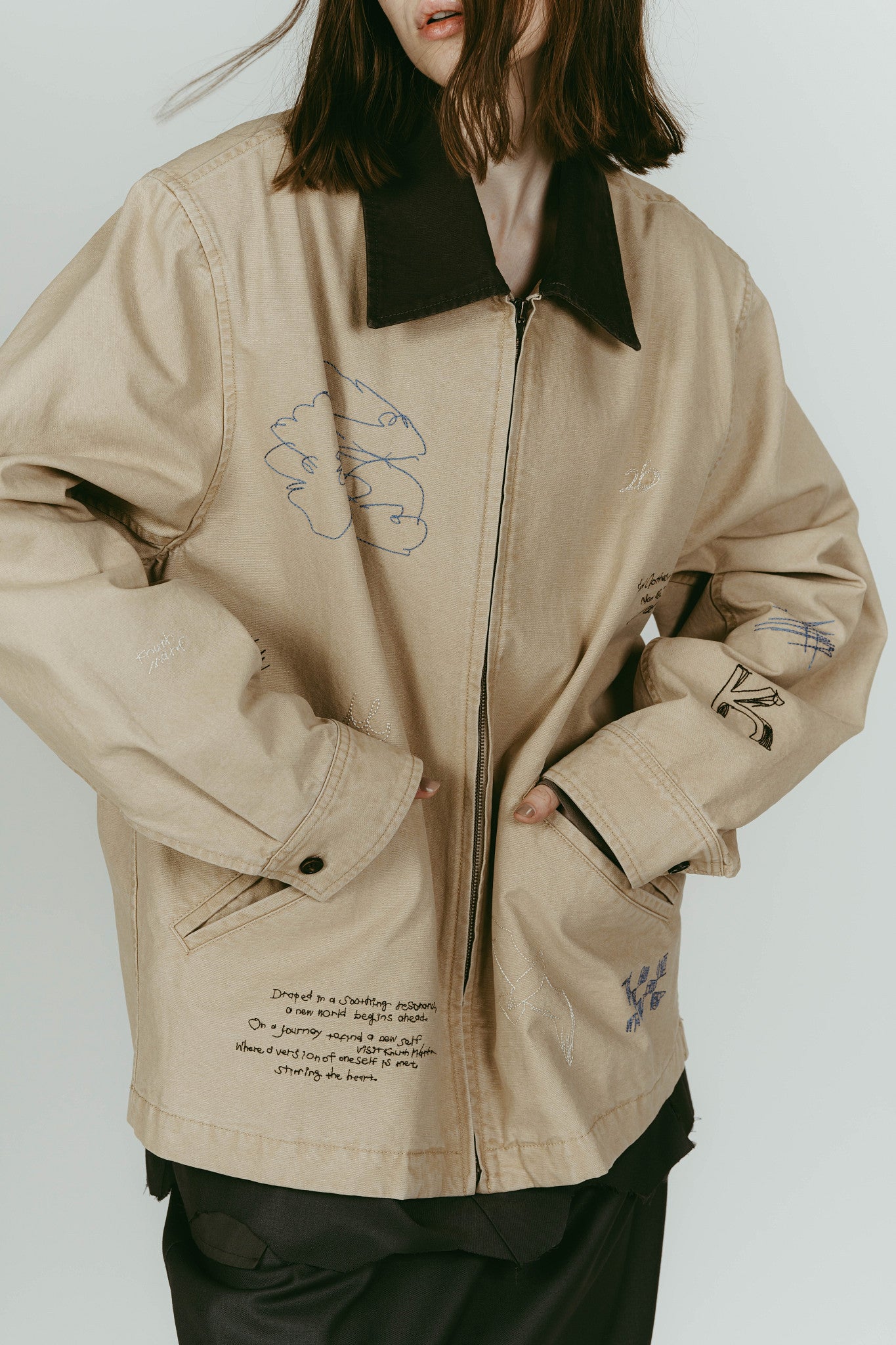 embroidered jacket(unisex)/beige