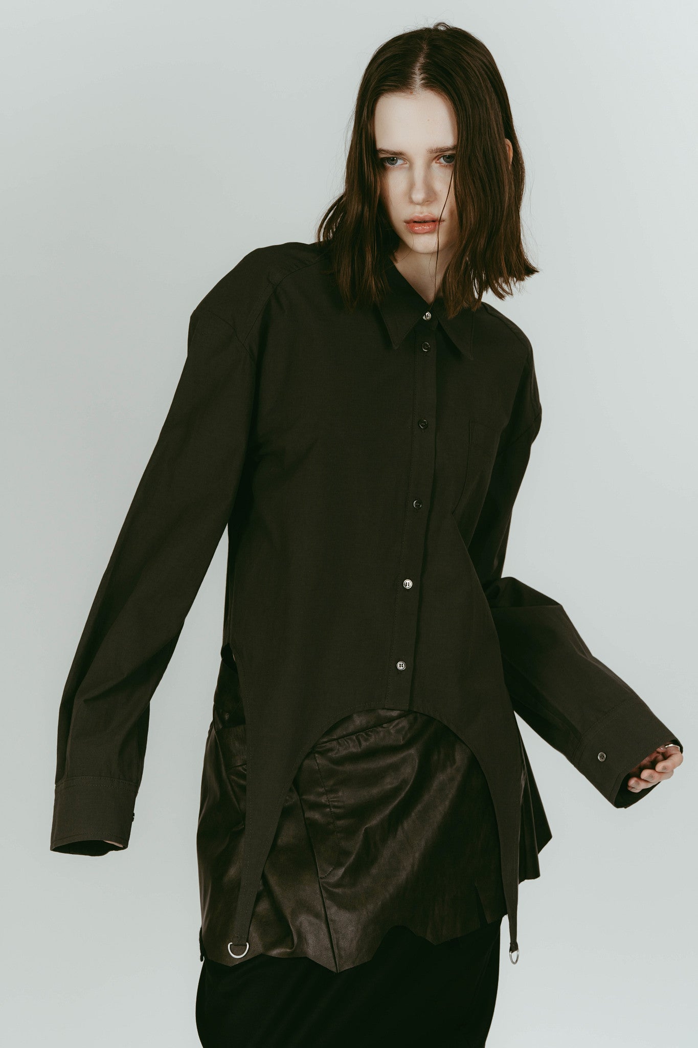 cut layered mid length skirt/leatherblack