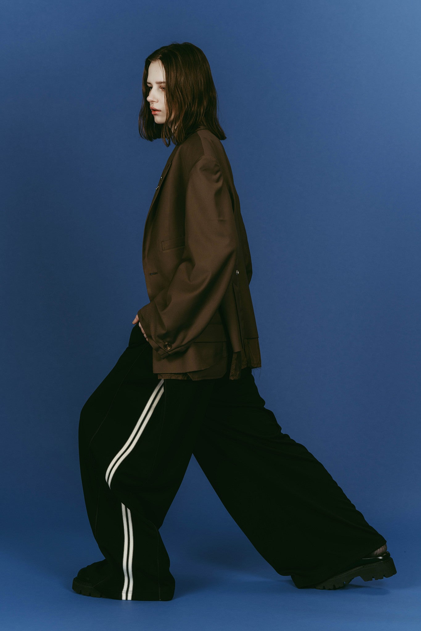 zip-up track pants(unisex)/black