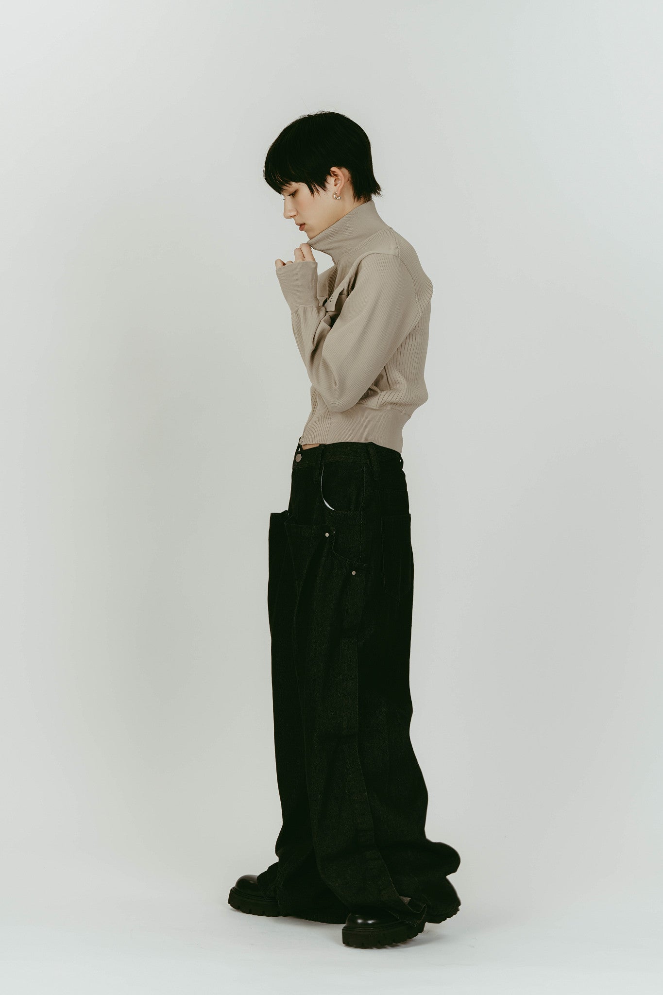 pocket zip up knit/sandbeige