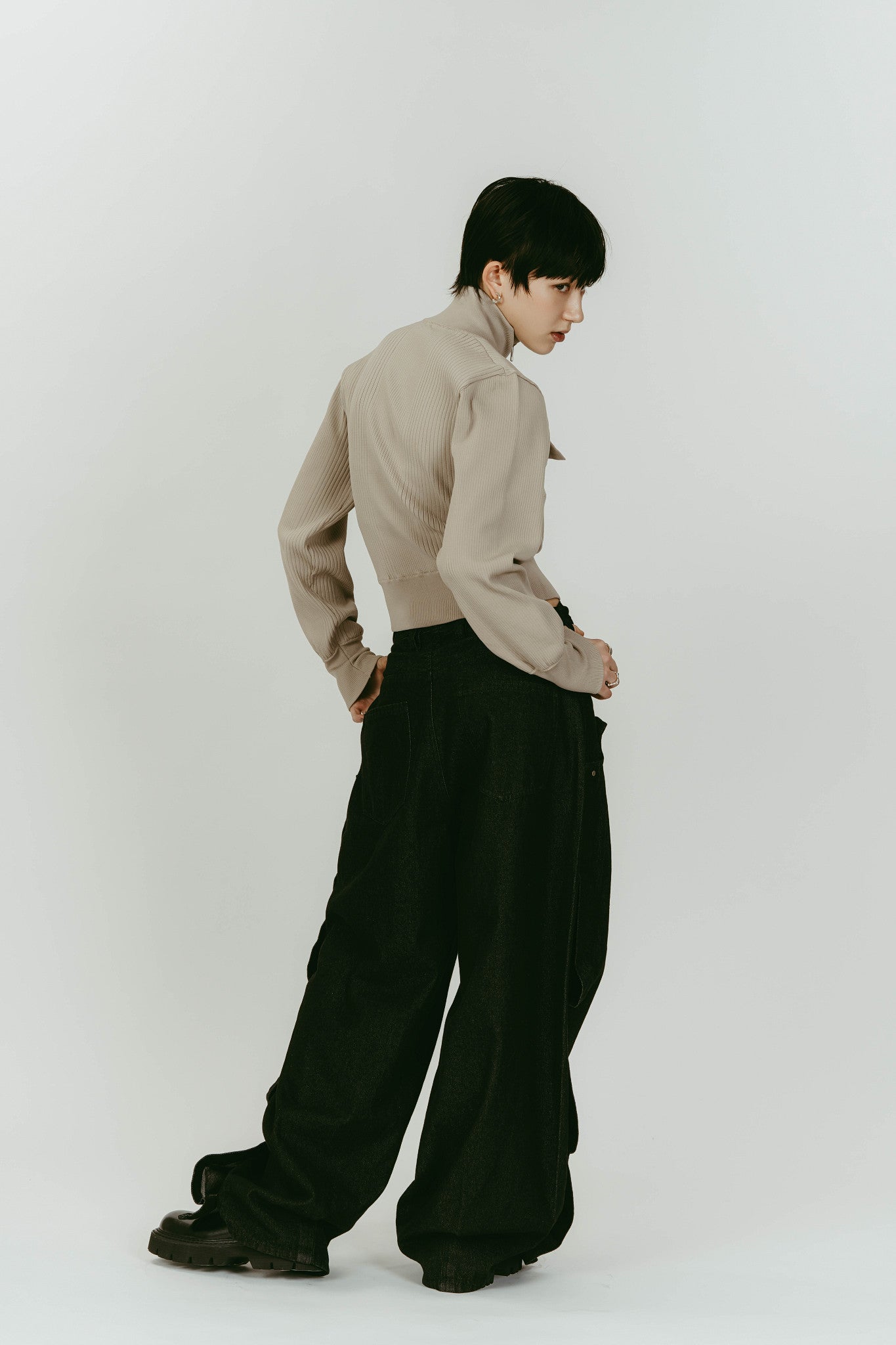 pocket zip up knit/sandbeige