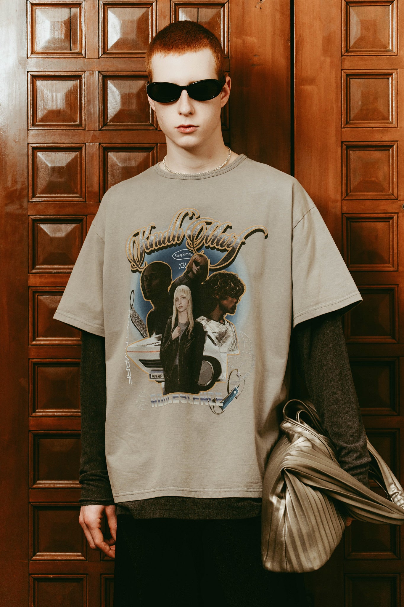 leather pleats bag/silver