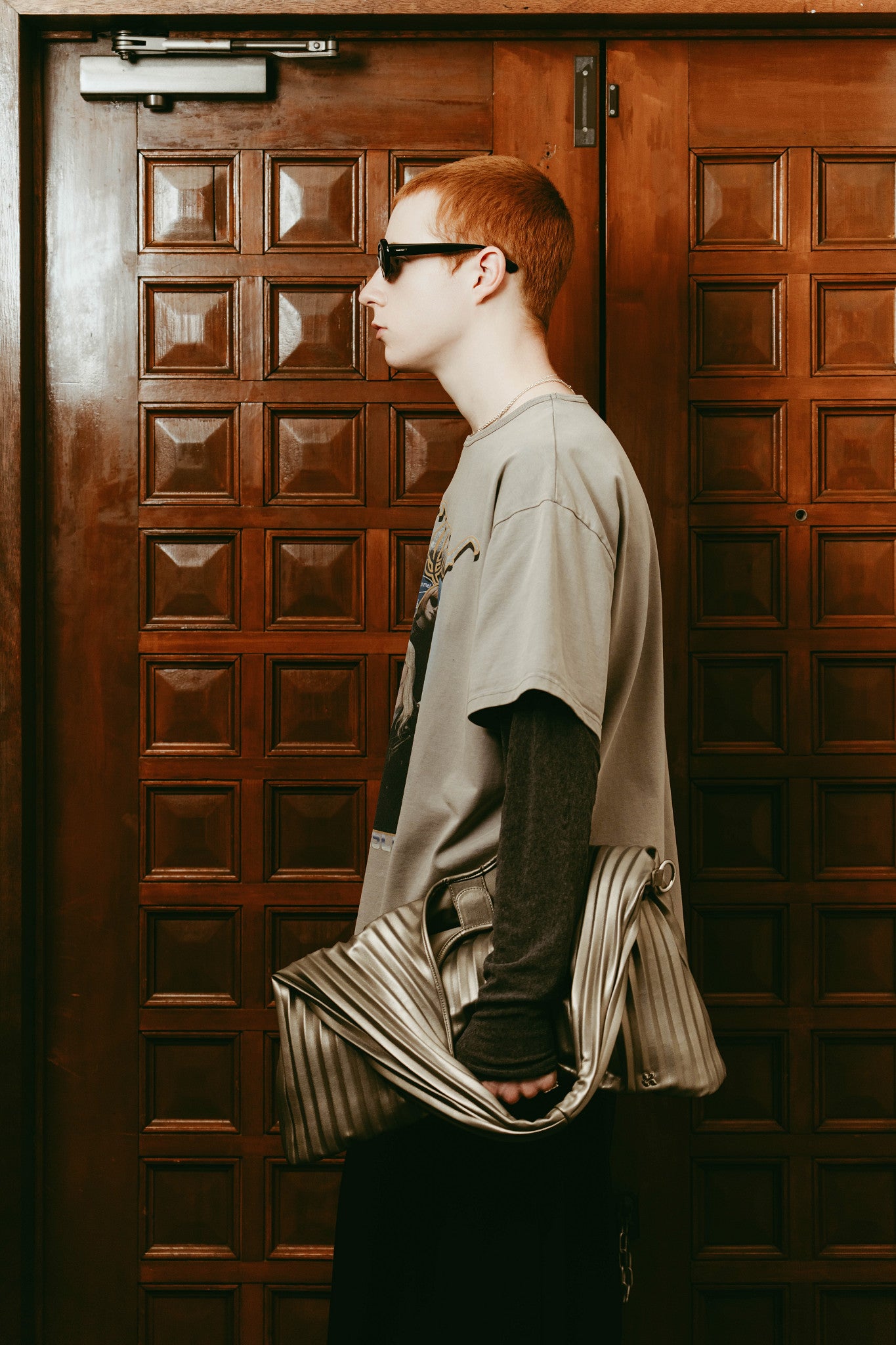 leather pleats bag/silver