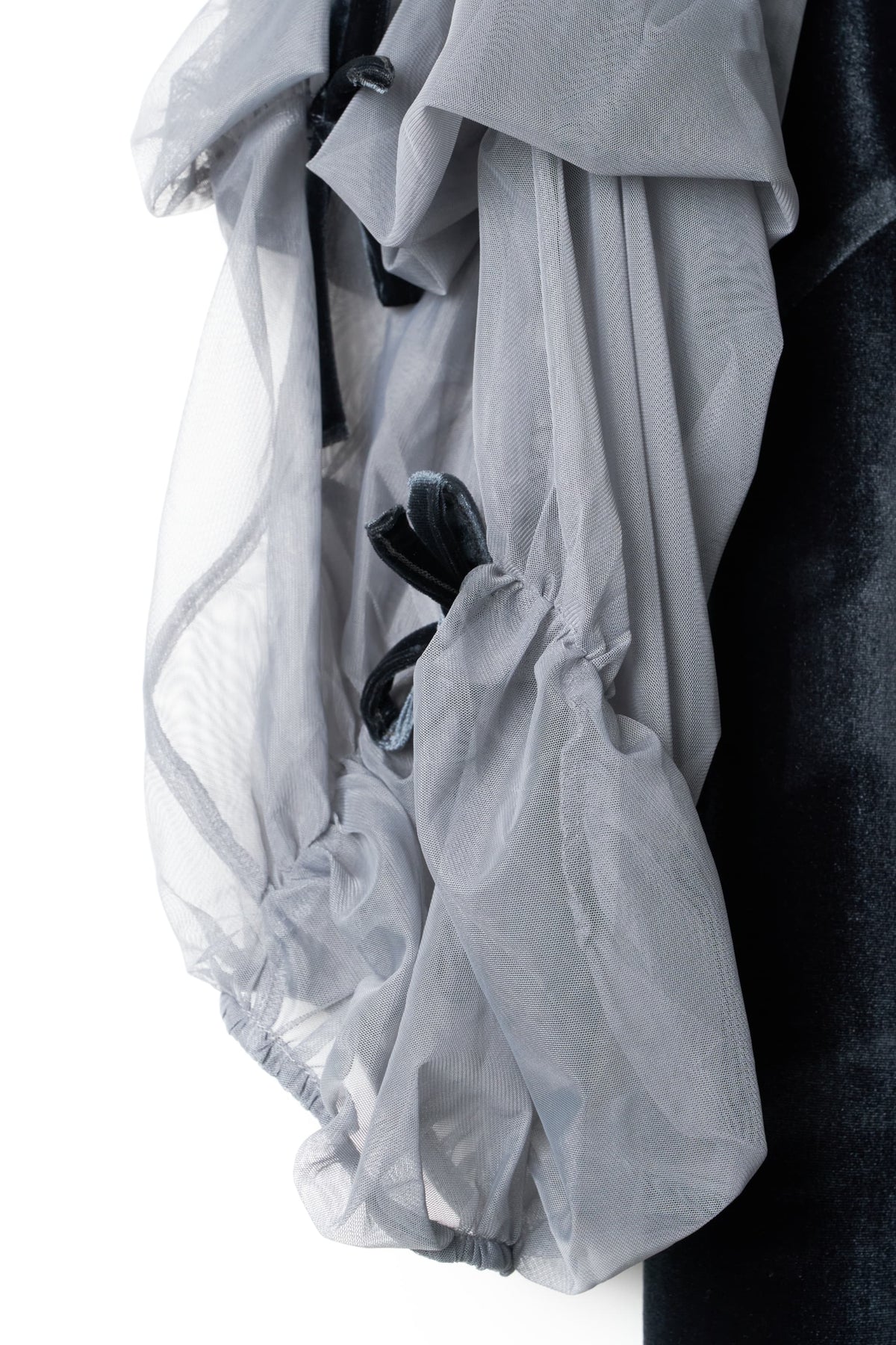 draped tulle dress/bluegray