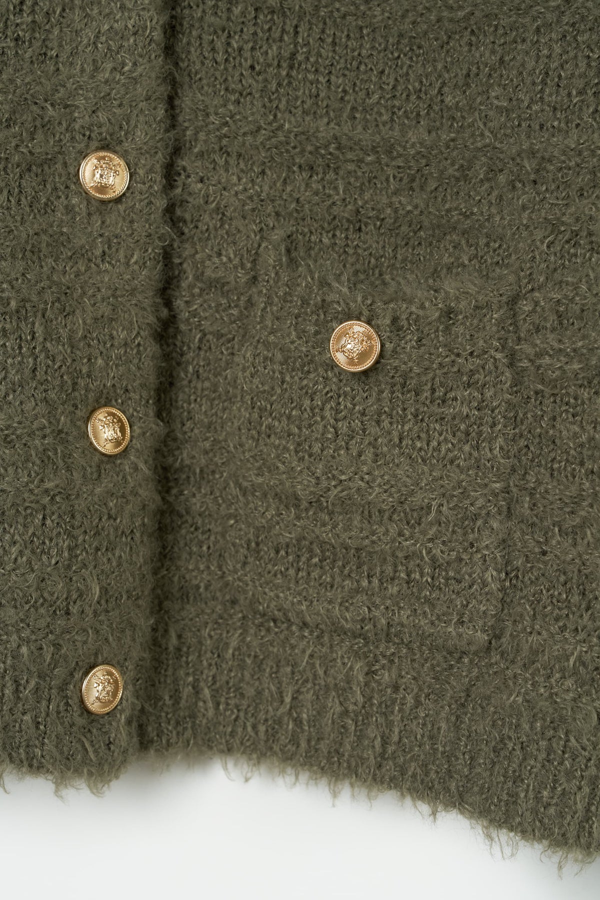 gold button trad cardigan/khaki
