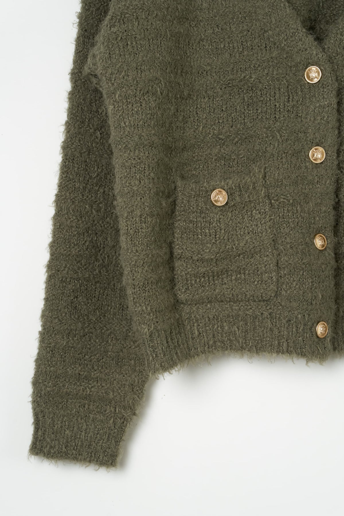 gold button trad cardigan/khaki