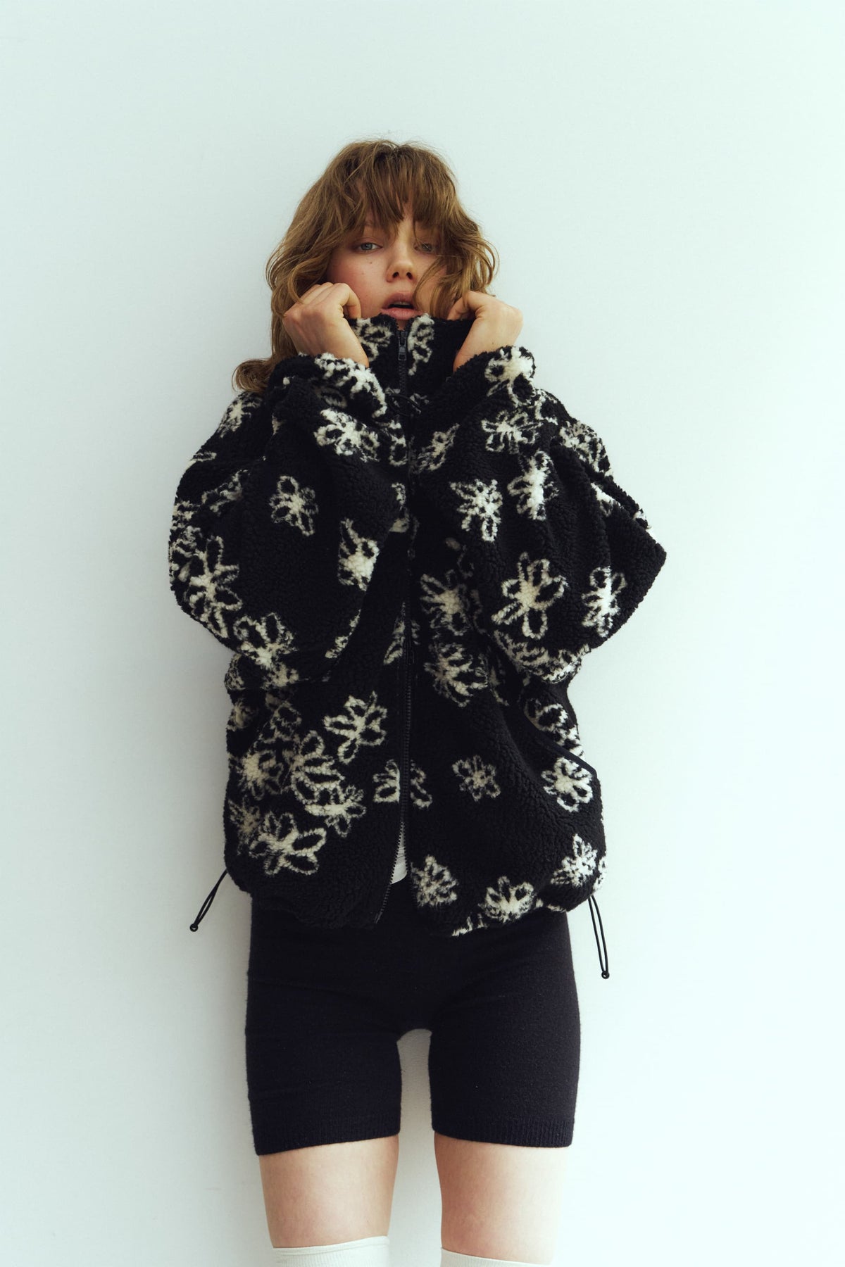 flower boa fleece(unisex)/black