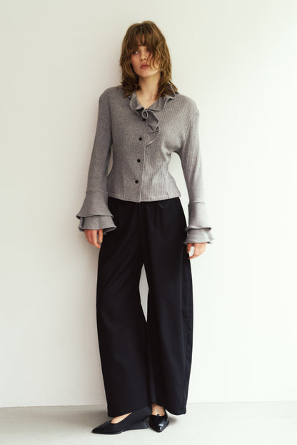 drop shoulder frill knit/gray