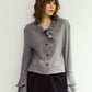 drop shoulder frill knit/gray