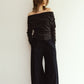 off shoulder velour top/charcoal